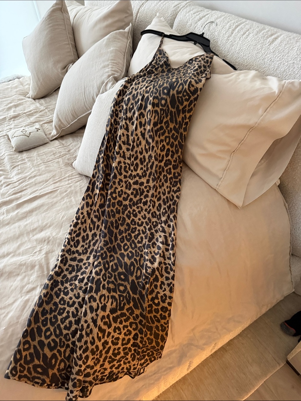 AllSaints Leopard-Print Slip Dress in Black and Tan - Picture 2 of 5